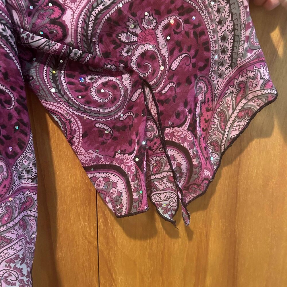 Maggie Barnes Womens Purple Pink Paisley Blouse-Beaded-Sz 2X-Flowy-Fairy-Event - Picture 4 of 8